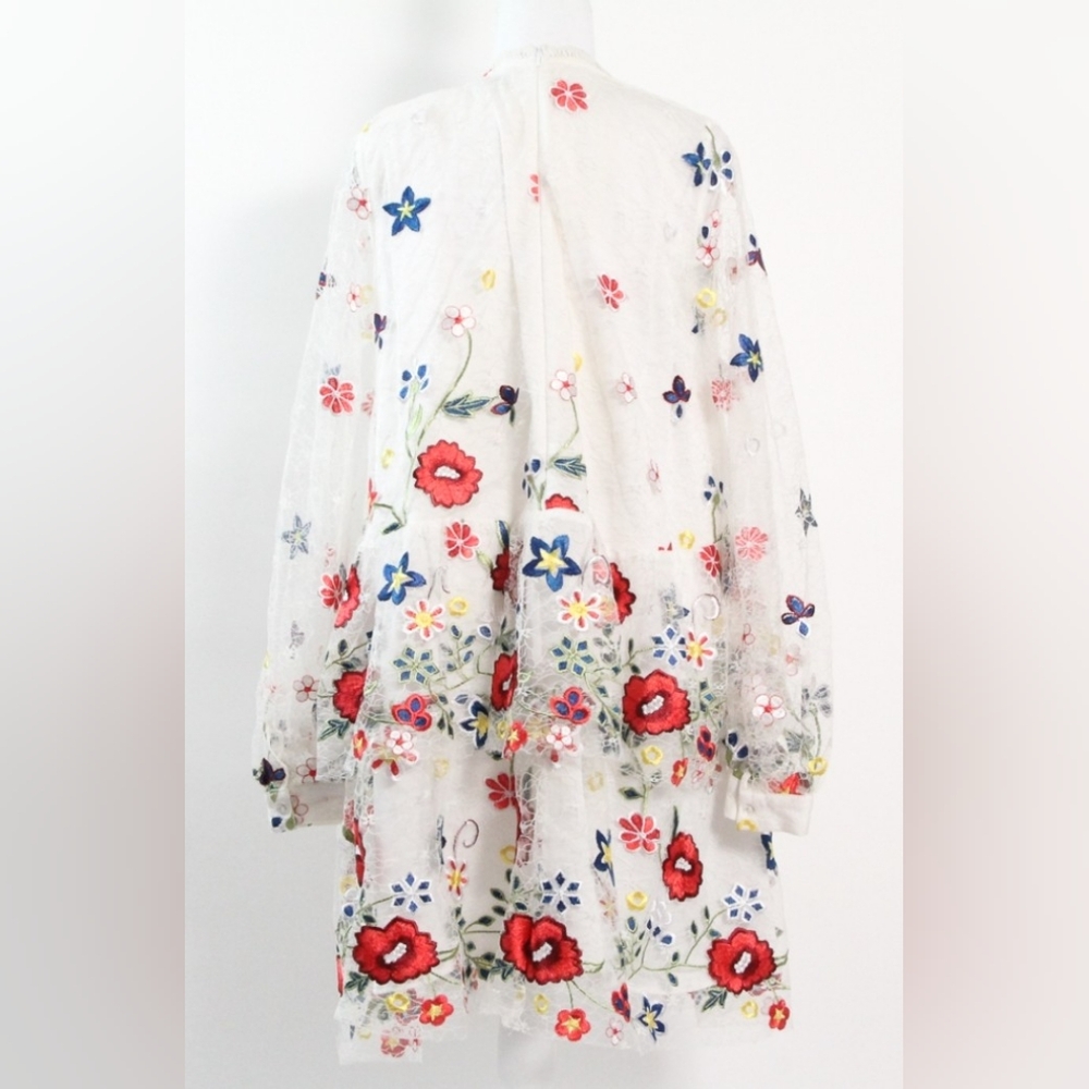 Floral Embroidered White Dress 12 NWT